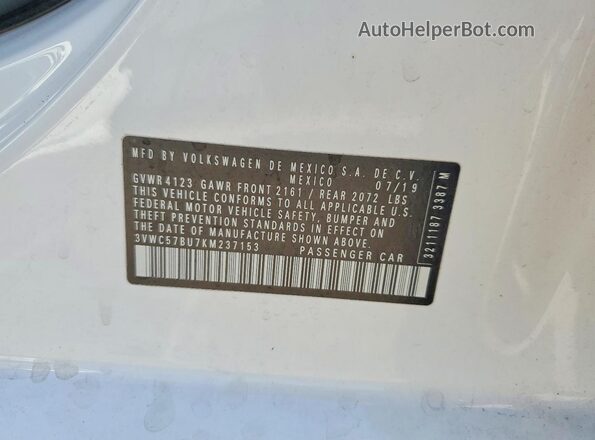 3VWC57BU7KM237153 2019 VOLKSWAGEN JETTA White Շարժիչի բաժամունքի տեսք