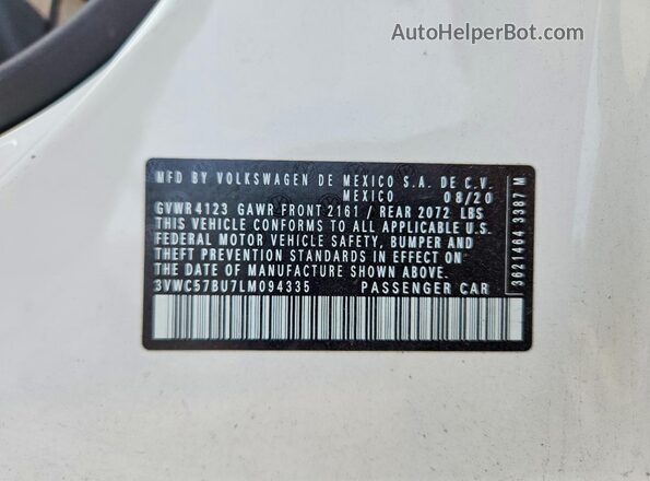 3VWC57BU7LM094335 2020 VOLKSWAGEN JETTA White Vista del compartimento del motor