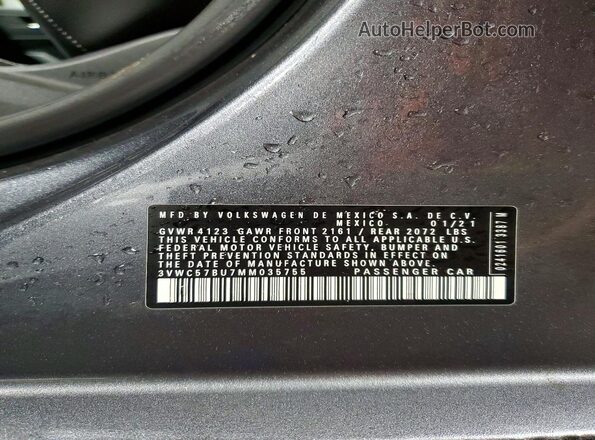 3VWC57BU7MM035755 2021 VOLKSWAGEN JETTA Gray Вид підкапотного простору