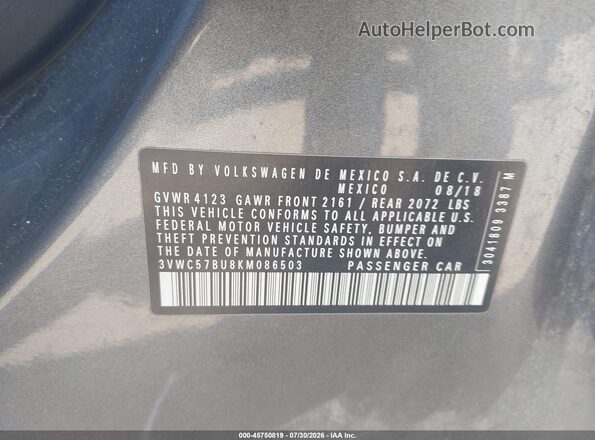 3VWC57BU8KM086503 2019 VOLKSWAGEN JETTA Gray Vista del compartimento del motor