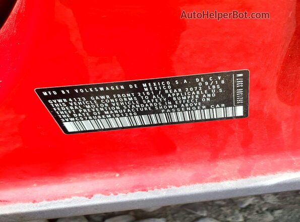 3VWC57BU8KM101260 2019 VOLKSWAGEN JETTA Red Widok komory silnika