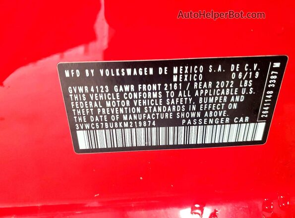 3VWC57BU8KM219874 2019 VOLKSWAGEN JETTA Red Engine compartment view