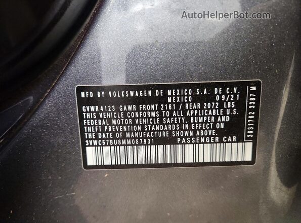 3VWC57BU8MM087931 2021 VOLKSWAGEN JETTA Gray Engine compartment view
