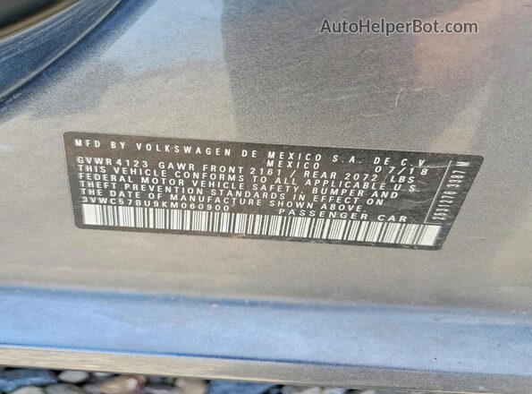 3VWC57BU9KM060900 2019 VOLKSWAGEN JETTA Gray Vista del compartimento del motor
