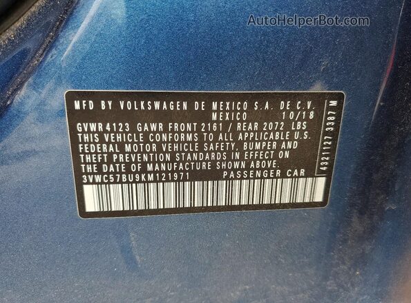 3VWC57BU9KM121971 2019 VOLKSWAGEN JETTA Blue Widok komory silnika
