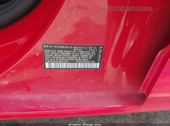 3VWC57BU9KM241561 2019 VOLKSWAGEN JETTA Red Вид підкапотного простору