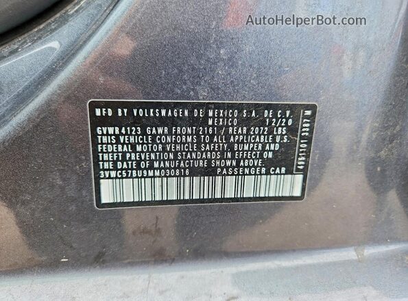 3VWC57BU9MM030816 2021 VOLKSWAGEN JETTA Серый Вид наклейки с VIN-кодом