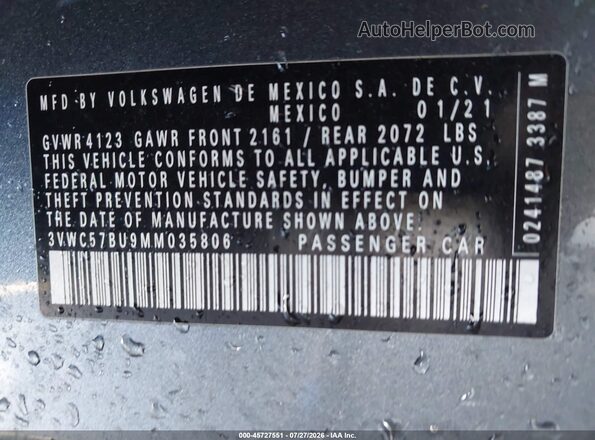 3VWC57BU9MM035806 2021 VOLKSWAGEN JETTA Gray Vista del compartimento del motor