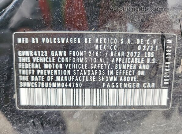 3VWC57BU9MM044750 2021 VOLKSWAGEN JETTA Black Շարժիչի բաժամունքի տեսք