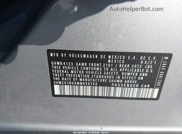 3VWC57BU9MM058759 2021 VOLKSWAGEN JETTA Silver ძრავის განყოფილების ხედი