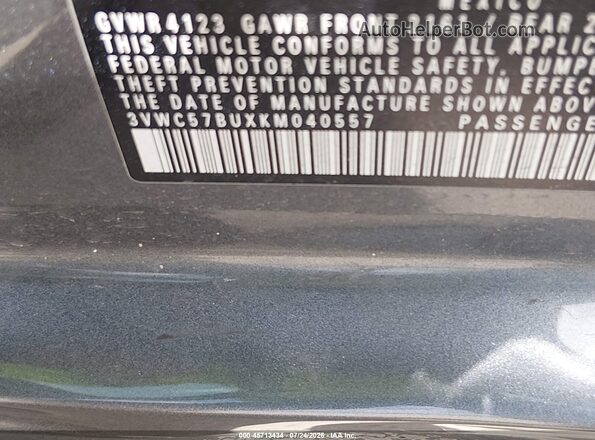 3VWC57BUXKM040557 2019 VOLKSWAGEN JETTA Gray Вид підкапотного простору