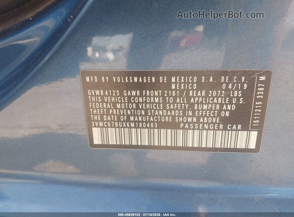 3VWC57BUXKM180463 2019 VOLKSWAGEN JETTA Blue Engine compartment view