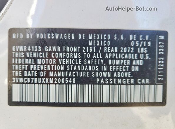 3VWC57BUXKM200548 2019 VOLKSWAGEN JETTA White Widok komory silnika