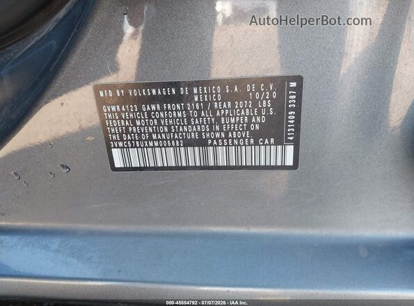 3VWC57BUXMM005682 2021 VOLKSWAGEN JETTA Gray Вид підкапотного простору