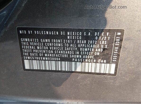 3VWC57BUXMM038004 2021 VOLKSWAGEN JETTA Gray Widok komory silnika