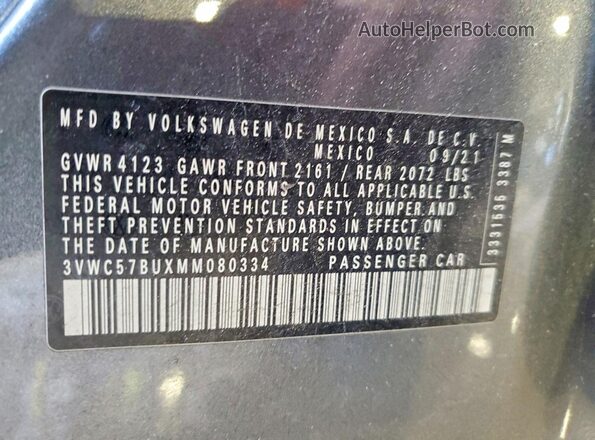 3VWC57BUXMM080334 2021 VOLKSWAGEN JETTA Black VIN კოდის სტიკერის ხედი