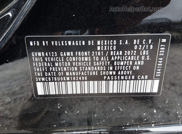 3VWCB7BU0KM162496 2019 VOLKSWAGEN JETTA Black Engine compartment view