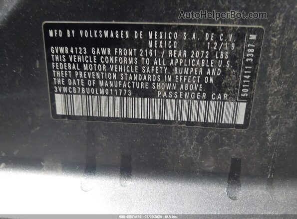 3VWCB7BU0LM011773 2020 VOLKSWAGEN JETTA Gray Widok komory silnika