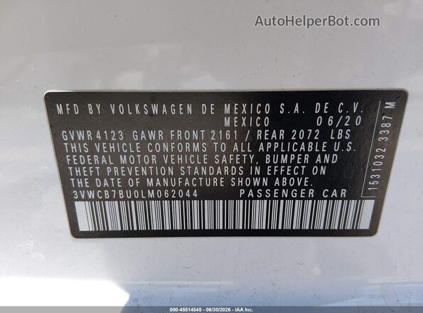 3VWCB7BU0LM062044 2020 VOLKSWAGEN JETTA White Շարժիչի բաժամունքի տեսք
