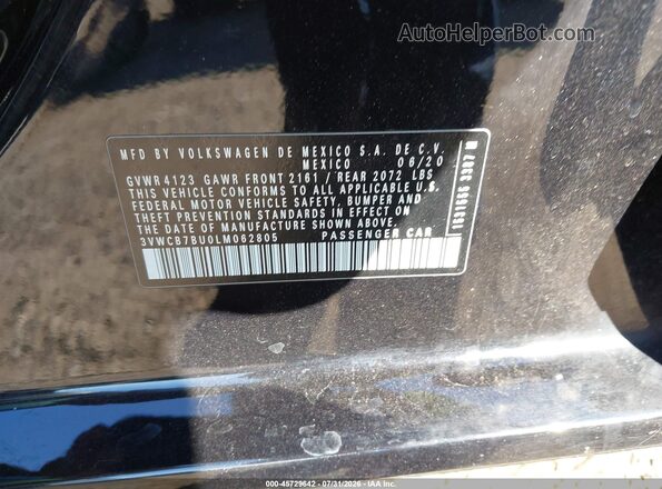 3VWCB7BU0LM062805 2020 VOLKSWAGEN JETTA Black ძრავის განყოფილების ხედი