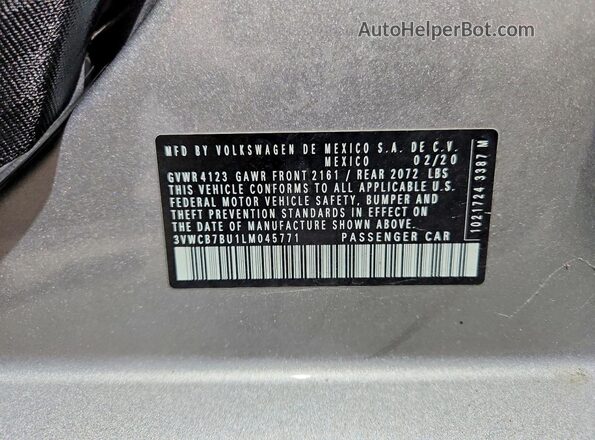 3VWCB7BU1LM045771 2020 VOLKSWAGEN JETTA Silver Vista del compartimento del motor