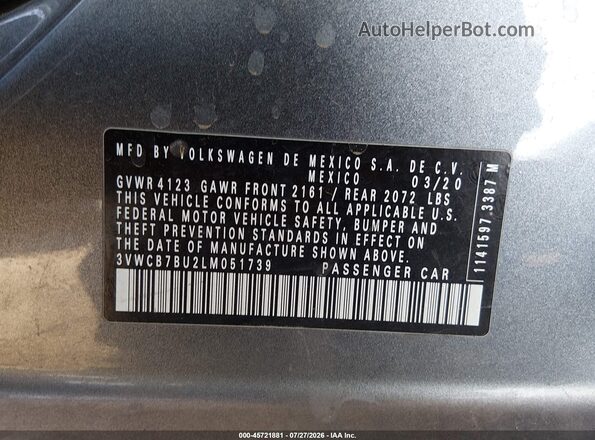 3VWCB7BU2LM051739 2020 VOLKSWAGEN JETTA Gray Widok komory silnika