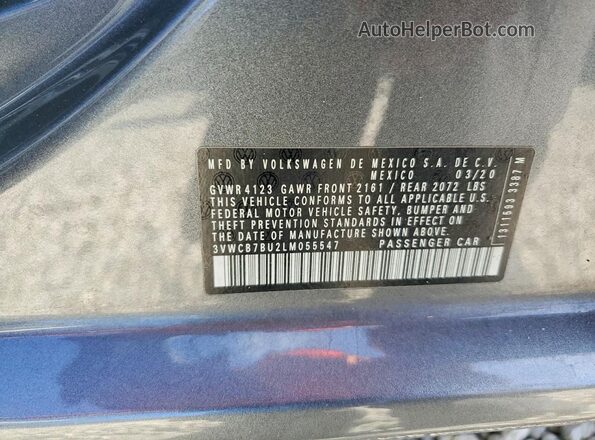 3VWCB7BU2LM055547 2020 VOLKSWAGEN JETTA Gray ძრავის განყოფილების ხედი