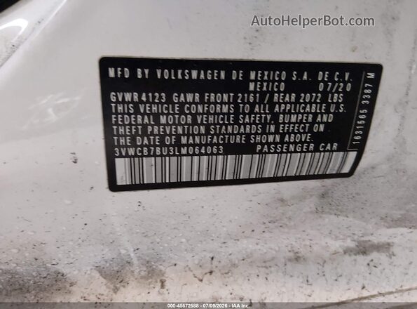 3VWCB7BU3LM064063 2020 VOLKSWAGEN JETTA White Vista del compartimento del motor