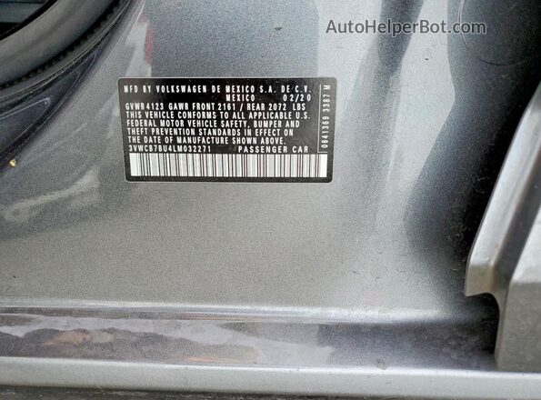 3VWCB7BU4LM032271 2020 VOLKSWAGEN JETTA Charcoal ძრავის განყოფილების ხედი