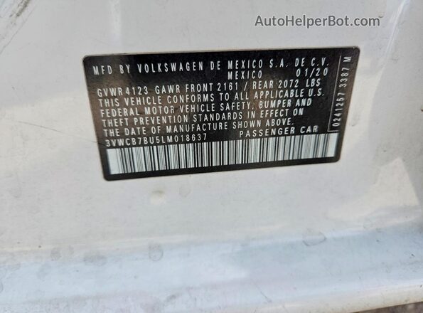 3VWCB7BU5LM018637 2020 VOLKSWAGEN JETTA White Widok komory silnika