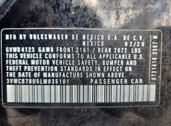 3VWCB7BU5LM035101 2020 VOLKSWAGEN JETTA Black VIN կոդի պիտակի տեսք