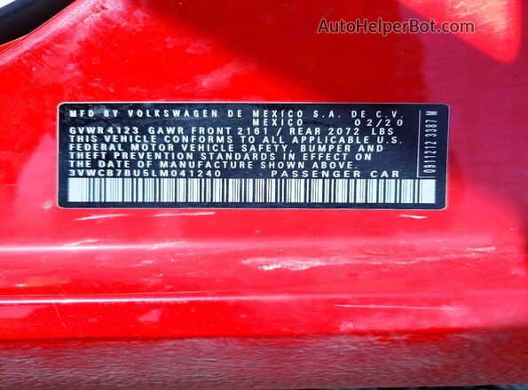 3VWCB7BU5LM041240 2020 VOLKSWAGEN JETTA Красный Вид подкапотного пространства