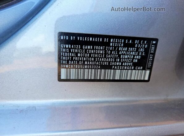 3VWCB7BU5LM053324 2020 VOLKSWAGEN JETTA Silver Вид підкапотного простору