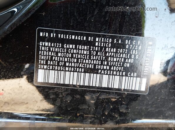 3VWCB7BU5LM067868 2020 VOLKSWAGEN JETTA Black Вид підкапотного простору