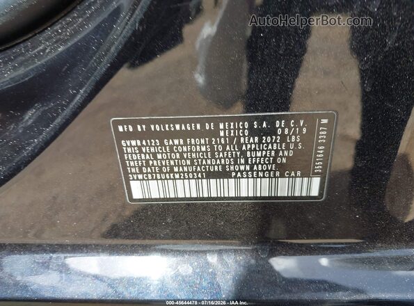 3VWCB7BU6KM250341 2019 VOLKSWAGEN JETTA Black Вид підкапотного простору