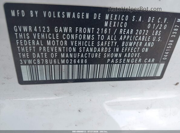 3VWCB7BU6LM026486 2020 VOLKSWAGEN JETTA Белый Вид подкапотного пространства