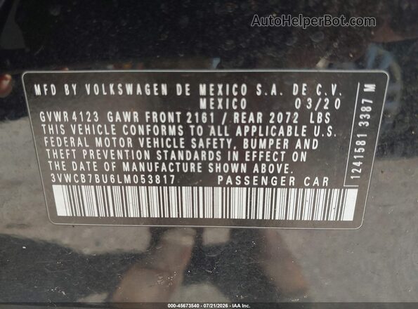 3VWCB7BU6LM053817 2020 VOLKSWAGEN JETTA Black Vista del compartimento del motor