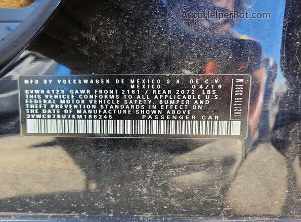 3VWCB7BU7KM186245 2019 VOLKSWAGEN JETTA Black Widok naklejki z numerem VIN