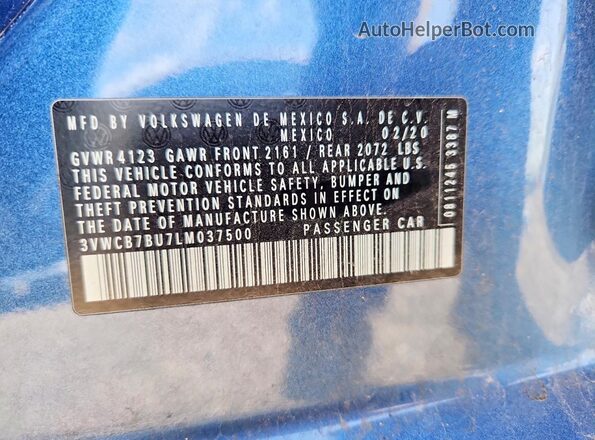 3VWCB7BU7LM037500 2020 VOLKSWAGEN JETTA Синий Вид подкапотного пространства