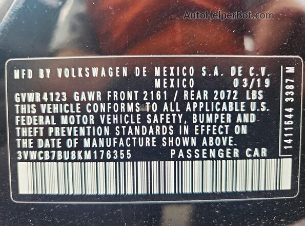3VWCB7BU8KM176355 2019 VOLKSWAGEN JETTA Black Widok komory silnika