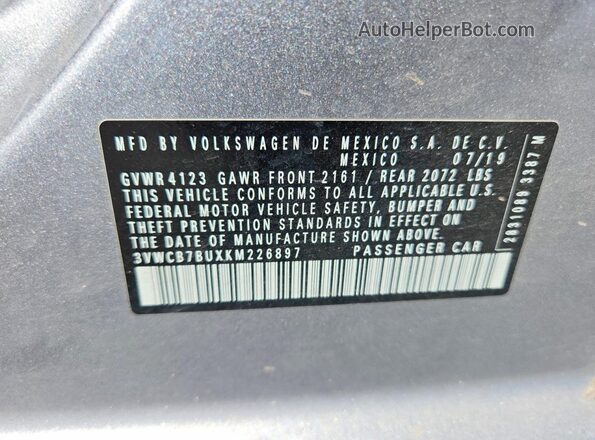 3VWCB7BUXKM226897 2019 VOLKSWAGEN JETTA Silver VIN sticker view