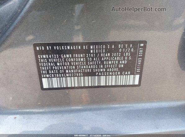 3VWCB7BUXLM027995 2020 VOLKSWAGEN JETTA Gray Вид підкапотного простору