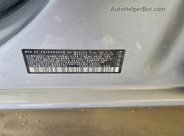 3VWCM7BU2NM005759 2022 VOLKSWAGEN JETTA Silver Շարժիչի բաժամունքի տեսք