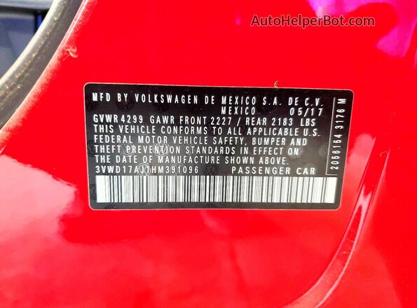 3VWD17AJ1HM391096 2017 VOLKSWAGEN JETTA Red Vista del compartimento del motor