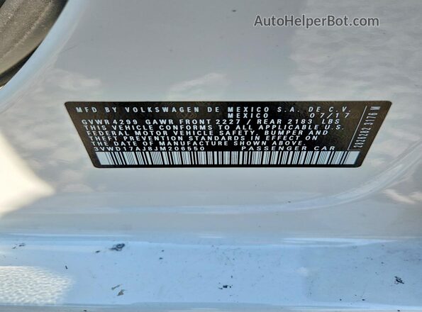 3VWD17AJ8JM206550 2018 VOLKSWAGEN JETTA White Вид підкапотного простору