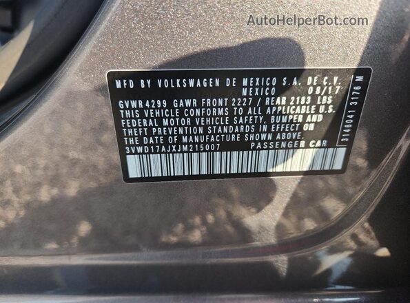 3VWD17AJXJM215007 2018 VOLKSWAGEN JETTA Gray Engine compartment view