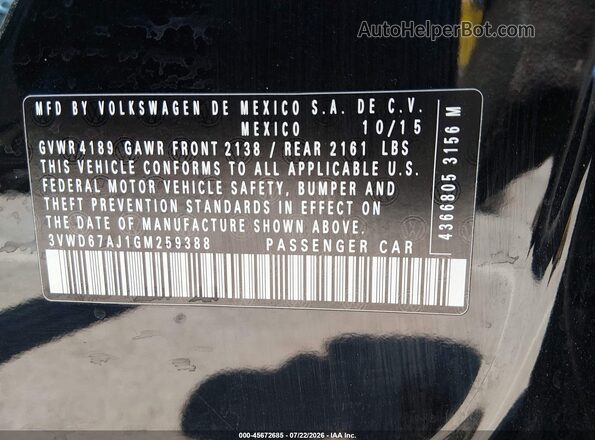 3VWD67AJ1GM259388 2016 VOLKSWAGEN JETTA Black Вид підкапотного простору