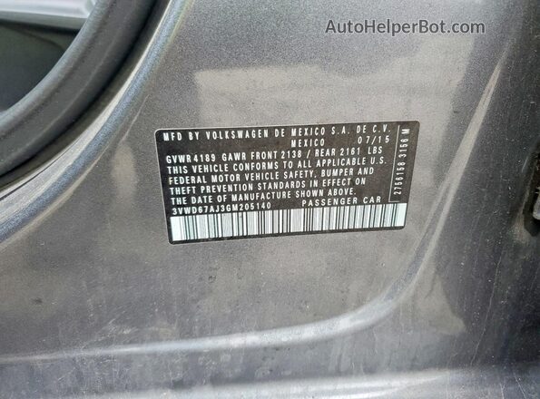 3VWD67AJ3GM205140 2016 VOLKSWAGEN JETTA Gray Vista del compartimento del motor