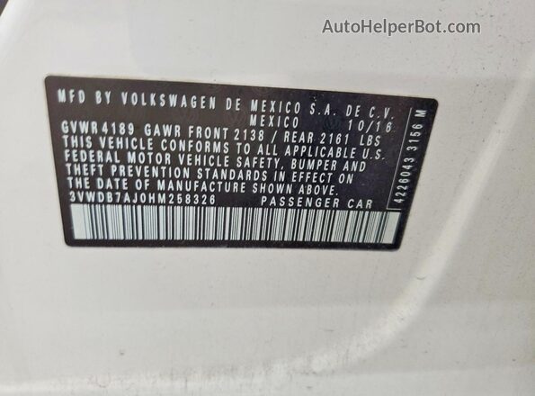 3VWDB7AJ0HM258326 2017 VOLKSWAGEN JETTA White Vista del compartimento del motor