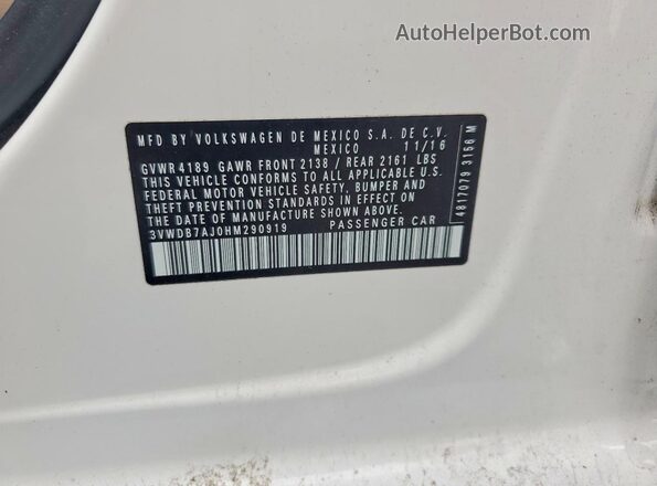 3VWDB7AJ0HM290919 2017 VOLKSWAGEN JETTA White Вид підкапотного простору
